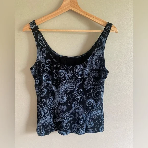 Vintage Alex Evening Top Women Large Black Sparkly Paisley Tank‎ Camisole Whimsy - Picture 2 of 7